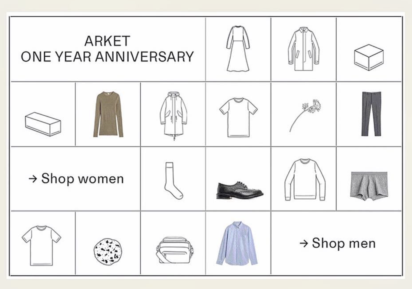 Arket — one year anniversary grid